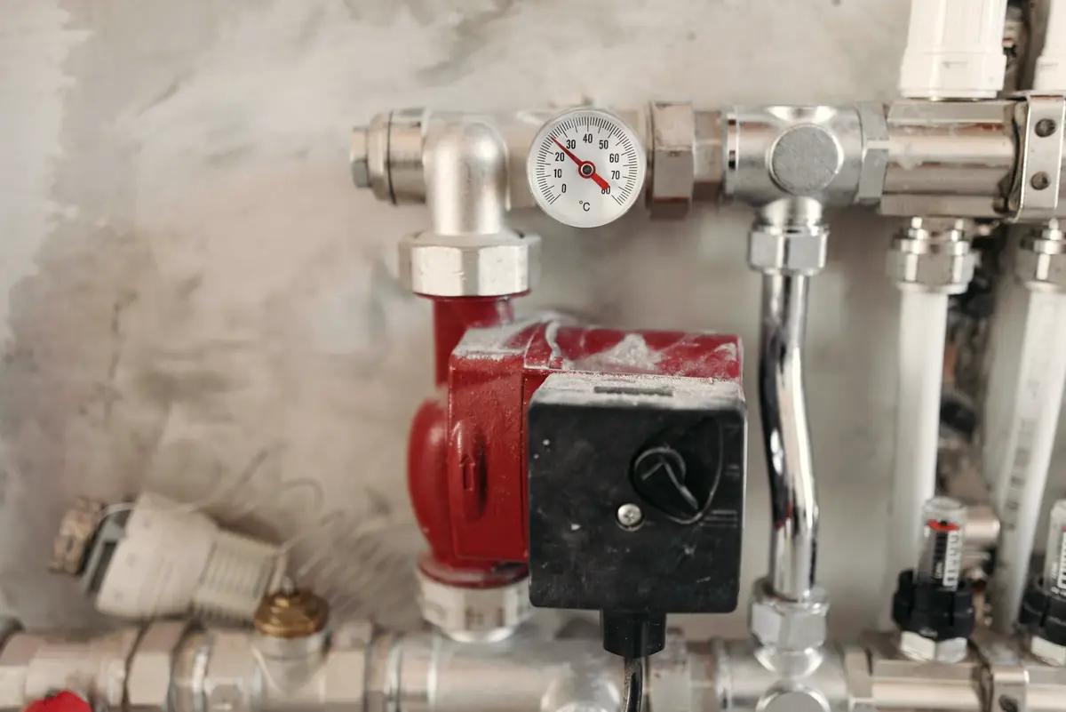 Boiler circulator pump, gauge and valves