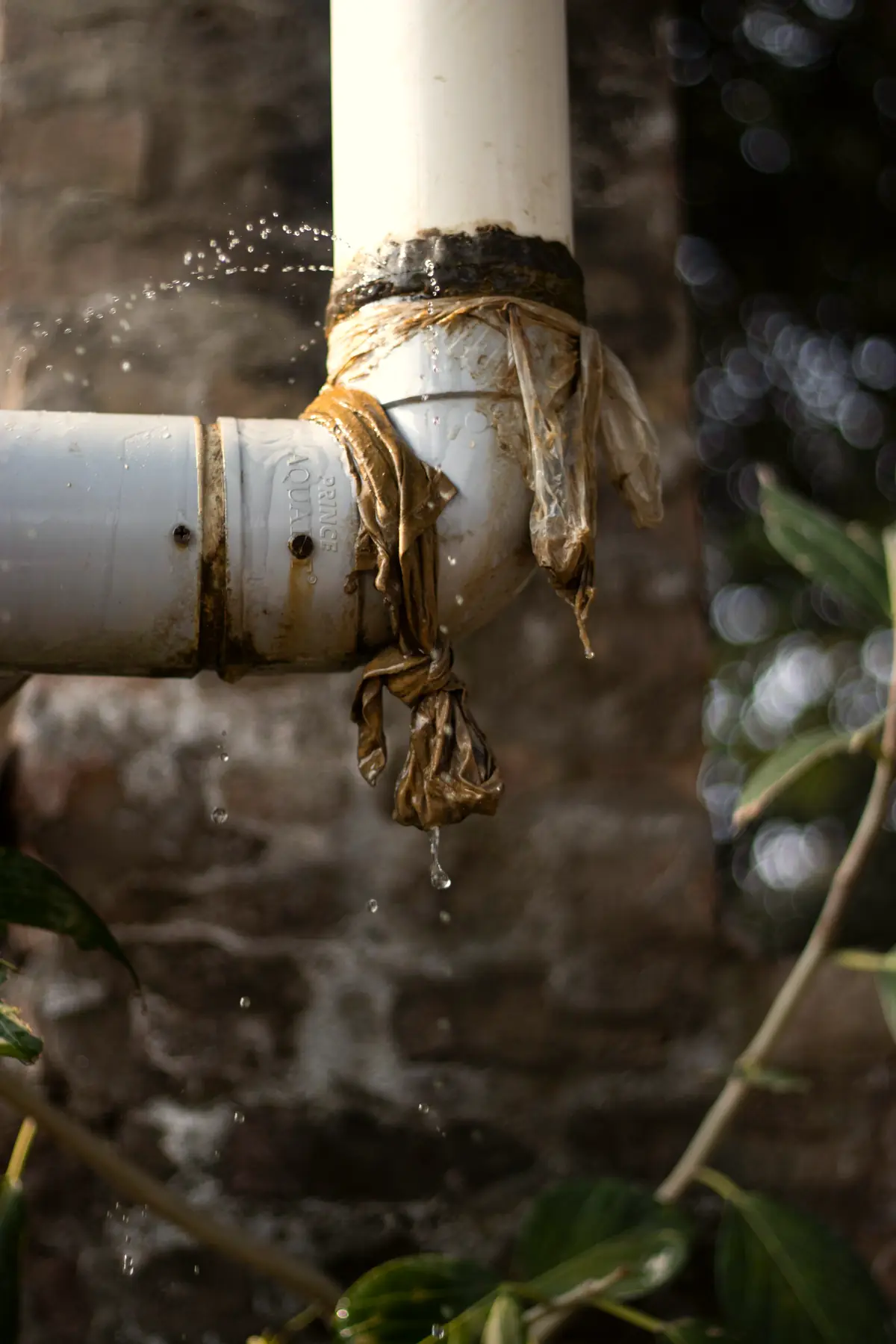 Water dripping from a leaking pipe