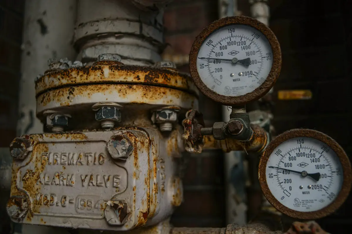 Aged valves and gauges on a heating system