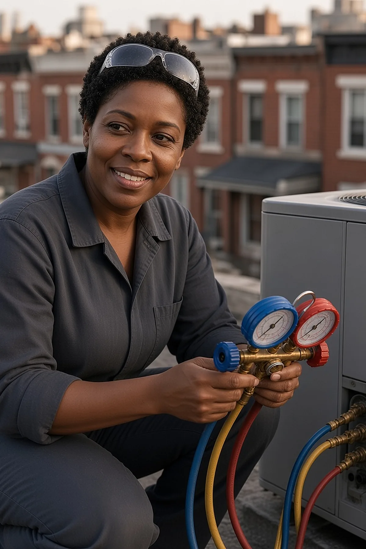 Tanya Brooks, HVAC lead, at work (fictional person)